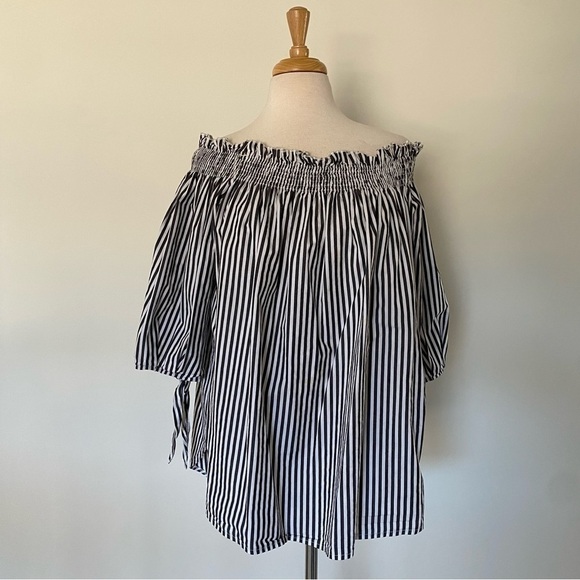 Striped Off the Shoulder Quarter Length Sleeve Plus Size Top XXXL - Picture 1 of 9